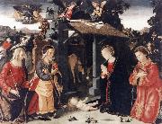 ANTONIAZZO ROMANO Nativity with Sts Lawrence and Andrew  kkk oil painting